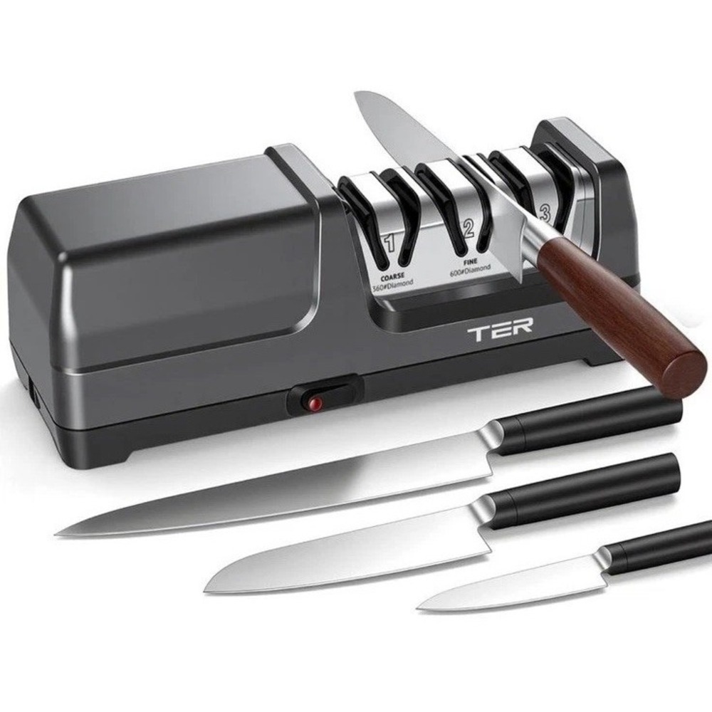 TER Electric Knife Sharpener 3 Stage Diamond Kitchen Black Countertop Open Box